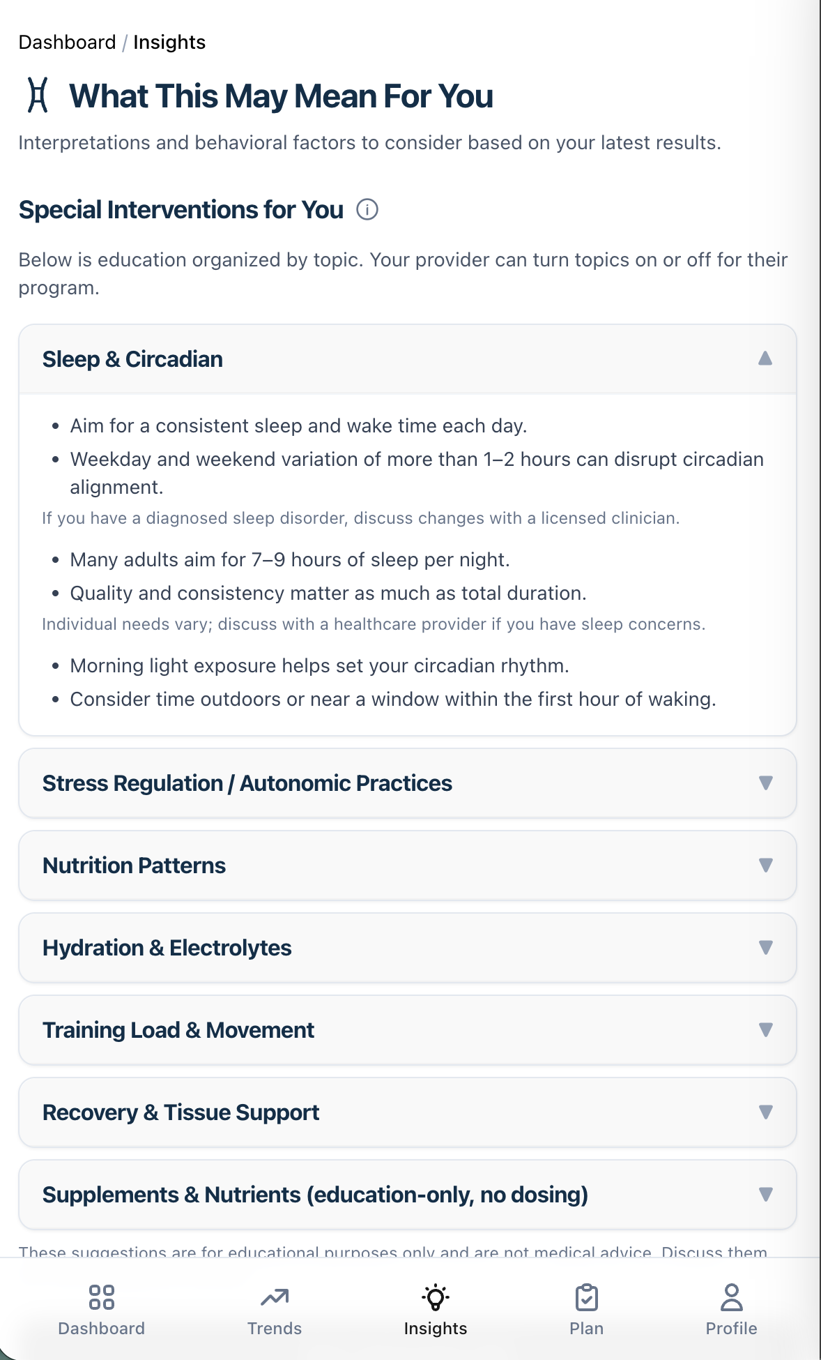 BioSignals Companion™ Insights showing personalized interventions